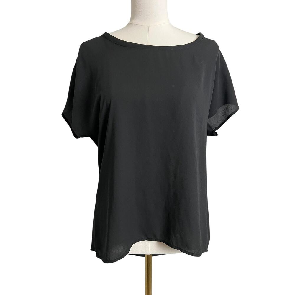 Pleione Blouse Womens Small Black Dolman Short Sleeve Boat Neck Basic Top
